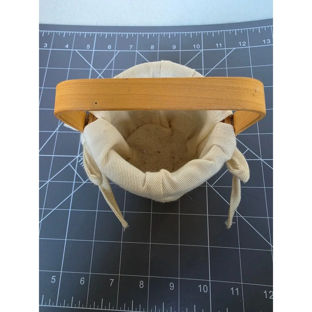 Miniature Woven Wood Basket with Handle and Cream Fabric Liner Small Decor